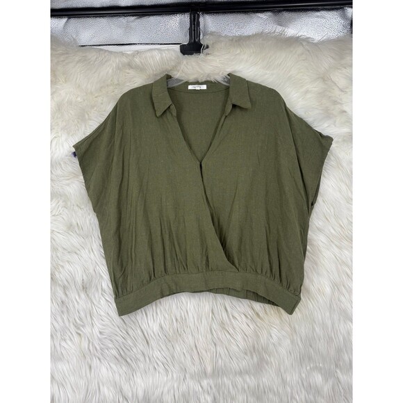 Maurices Olive Green Collared Wrap Top Linen Lagen Minimalist Boho Size 1X - Picture 1 of 8